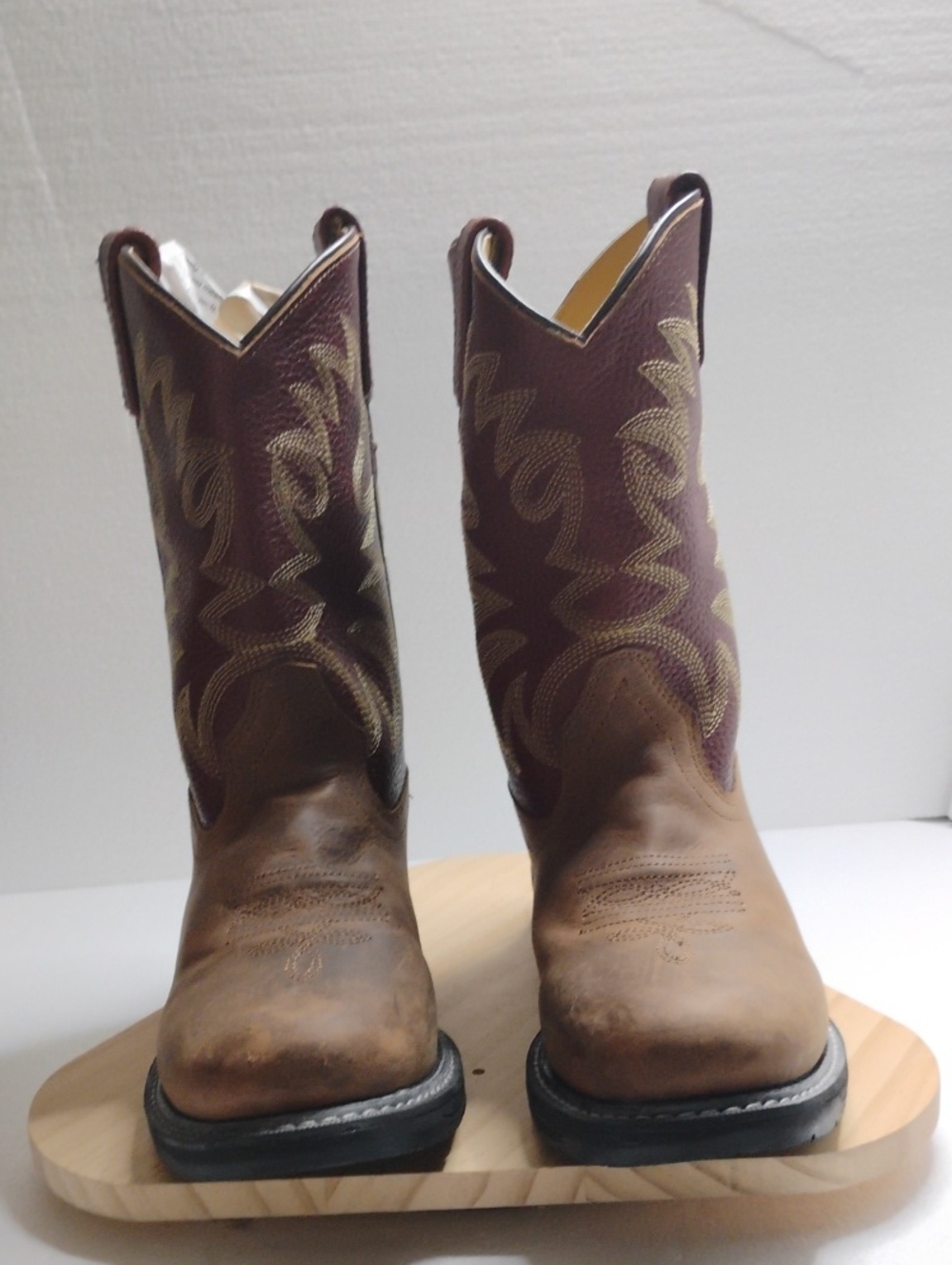 Men's Brown and Maroon Western Work Boots